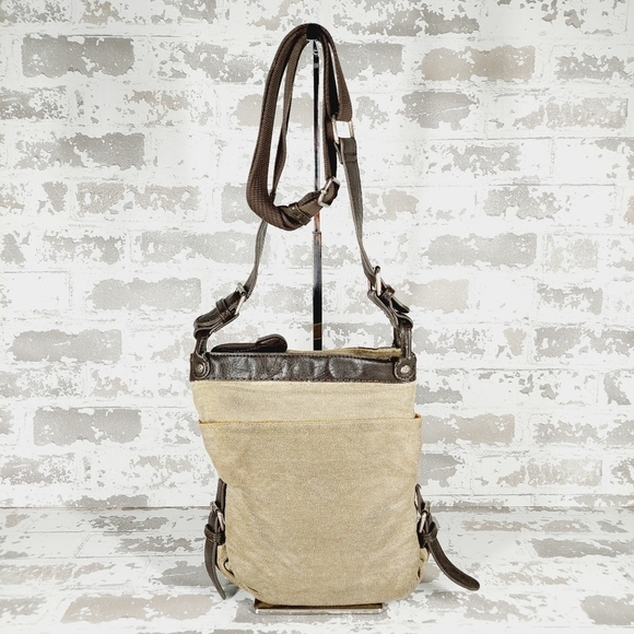 Sherpani Luna Brown Tan Leather Canvas Zip Pockets Crossbody Bag 0820 - Picture 8 of 15